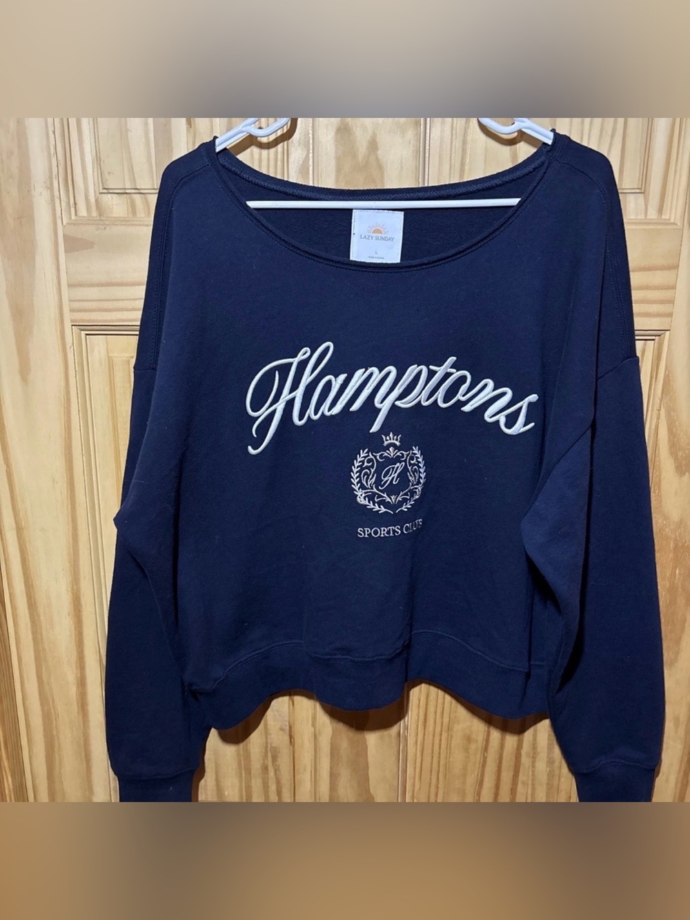 Lazy Sundays Hamptons Navy Sweatshirt with White Embroidery